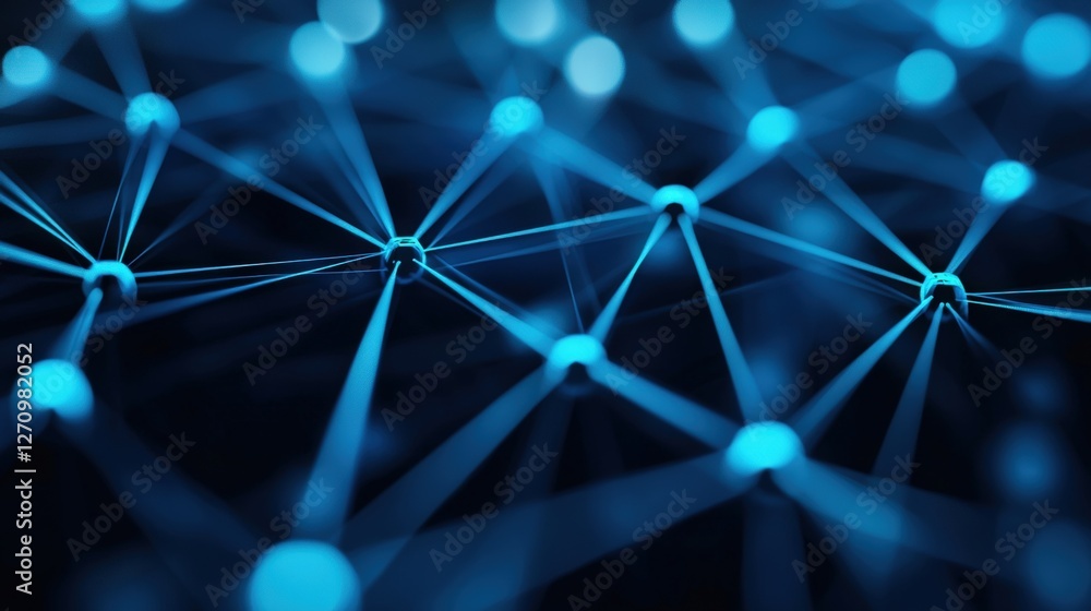 Poster a close-up view of a network of blue nodes and connections, illustrating concepts of connectivity an