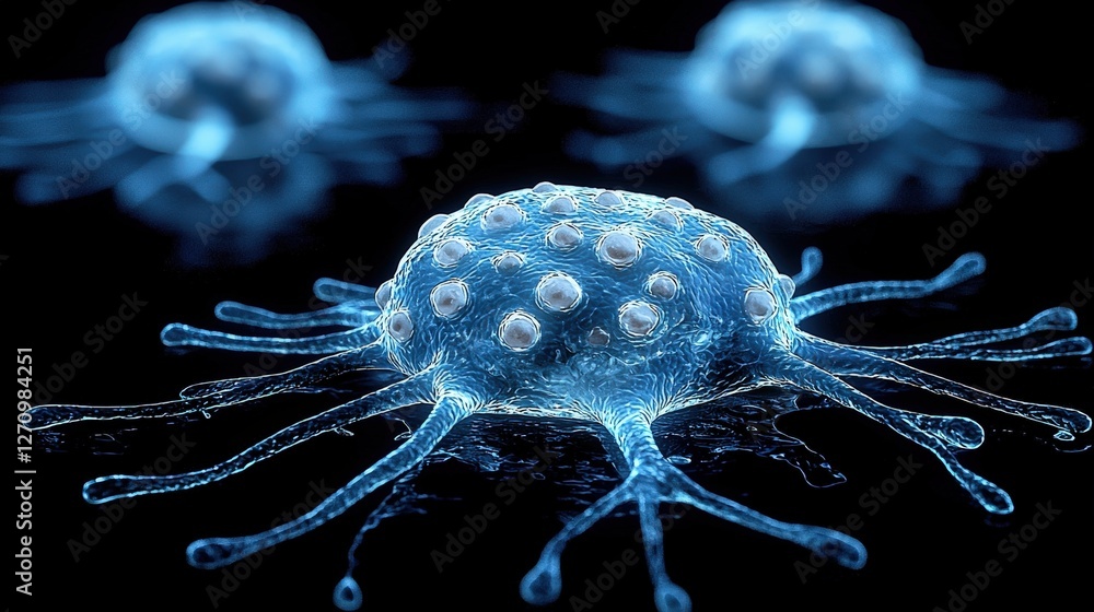 Poster closeup view of a cell and its complex interactions with multiple additional cells
