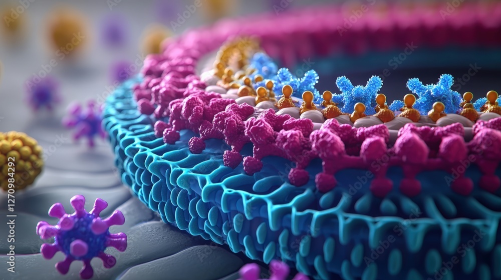 Aufkleber closeup view of a colorful cell presentation featuring multiple diverse cell types