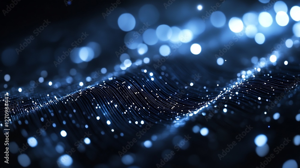 Poster Mesmerizing abstract closeup of shimmering blue light particles and wave patterns : Generative AI