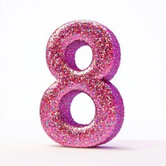 Glitter-covered number 8 with a sparkling effect for 8 March International Womens Day isolated on white