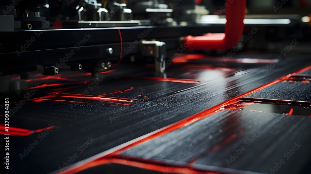 Poster robotic system meticulously layering carbon fiber sheets with extreme precision highlighting the adv