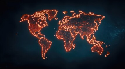 Plastic pollution concept. A glowing world map illustration highlighting global connectivity and geography.