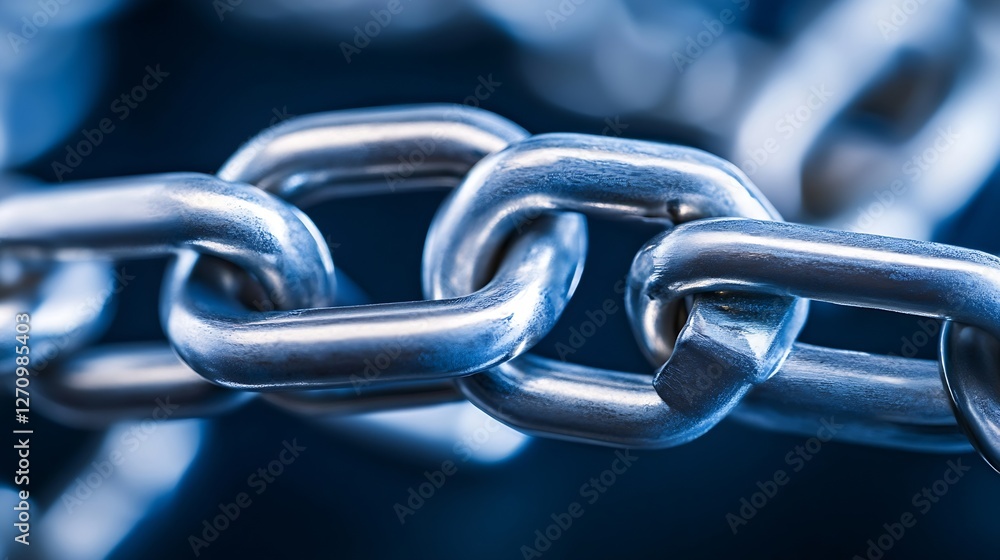 Aufkleber Closeup of shiny metallic chain links in an industrial setting representing strength and interconnection : Generative AI
