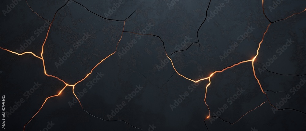 Poster close-up of a crack in a dark blue background. the crack appears to be made up of multiple lines tha