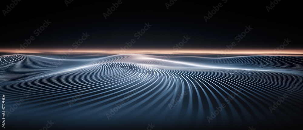 Poster abstract digital art piece that appears to be a wave-like pattern. the background is black, and the 