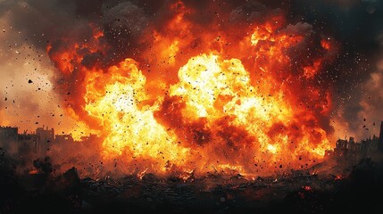 Fototapeta premium A massive explosion bursting with fire, smoke, and debris in a dramatic display of power