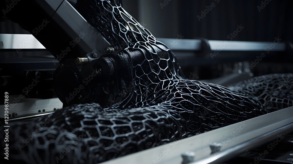 Poster robotic arm skillfully weaving carbon fiber fabric into captivating intricate patterns showcasing th