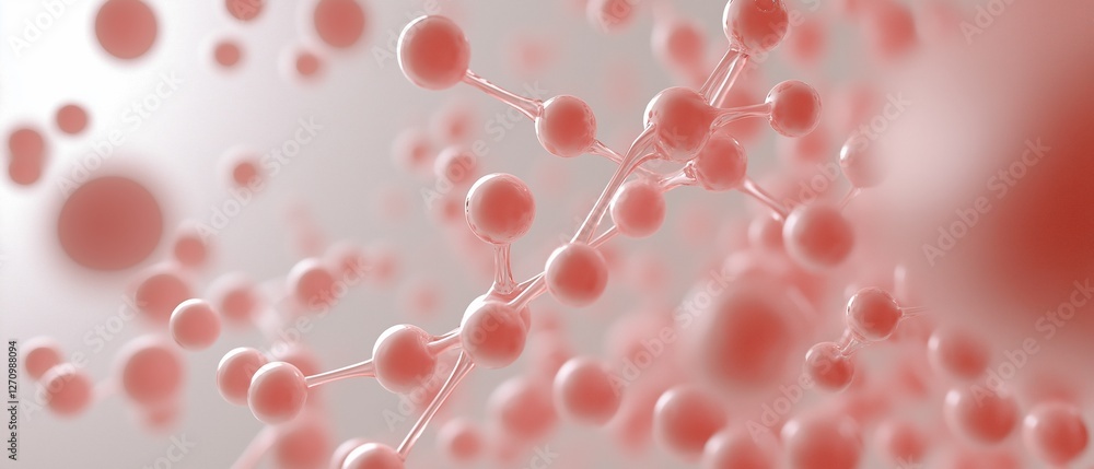 Poster 3d rendering of a molecular structure made up of small, round, pink spheres. the spheres are arrange