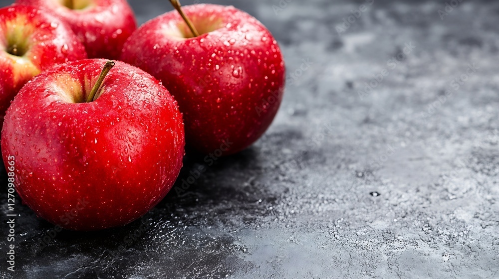 Aufkleber bright and crisp red apples with raindrops on a dark surface ideal for healthy eating : generative a