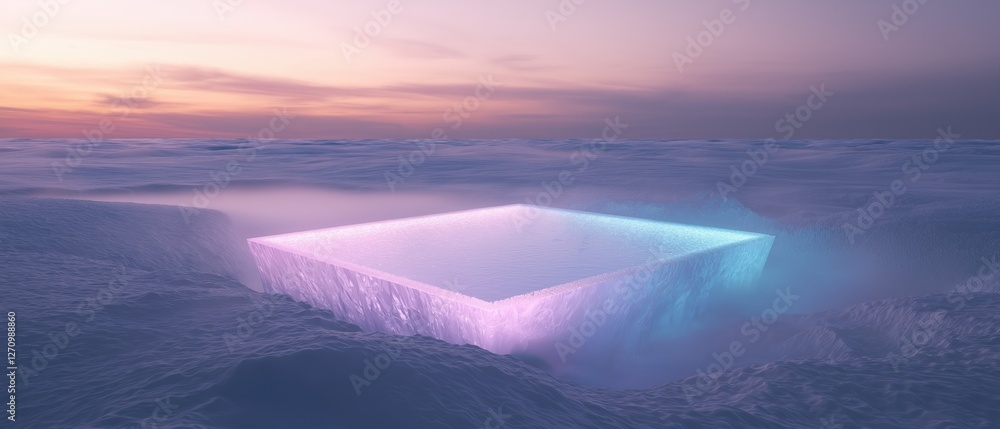 Poster 3d rendering of an iceberg floating in the ocean at sunset. the iceberg is in the center of the imag