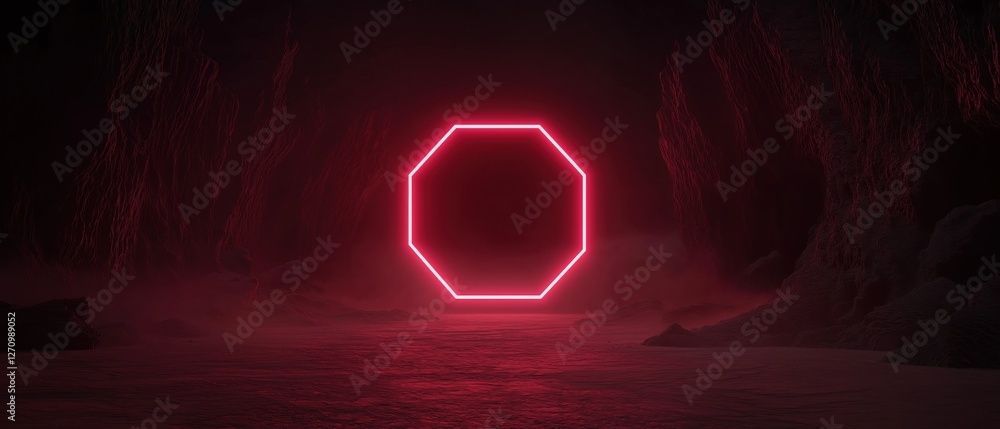 Aufkleber digital illustration of a dark cave with a red neon sign in the center. the sign is in the shape of 