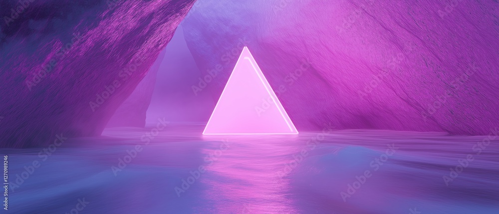 Aufkleber 3d rendering of a futuristic landscape with a pink and purple gradient background. in the center of 