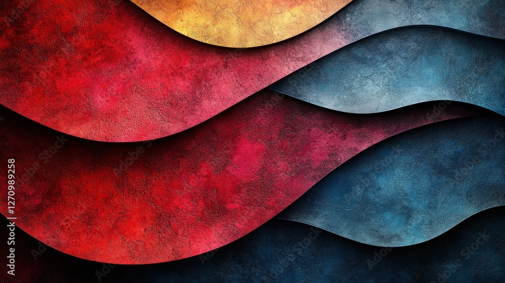 Poster abstract colorful waves with texture and depth in bold shades
