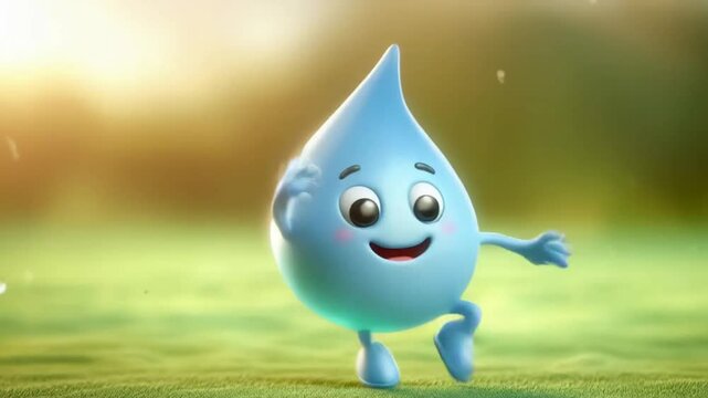 Water drop cartoon animation. Water, environment and ecology concept