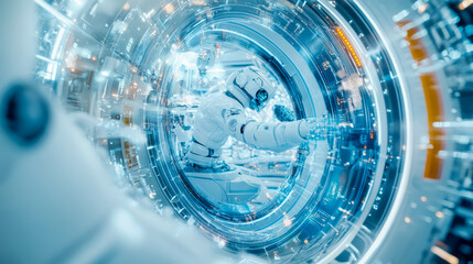 Fototapeta premium Robotic Arm Precision: A Futuristic Assembly Line Concept