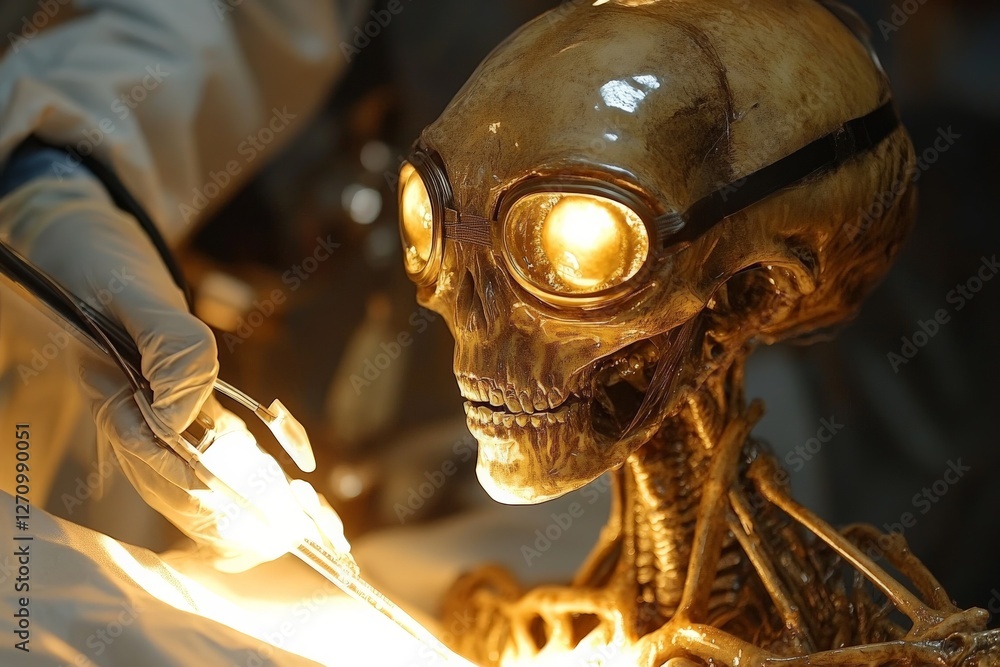 Poster medical examination of an anatomical model in a laboratory setting during a demonstration with a foc