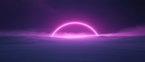Fototapete Rund Digital art piece that appears to be a landscape photograph of a vast, barren landscape. the sky is a deep purple color with a few wispy clouds scattered across it. © CYBERPINK