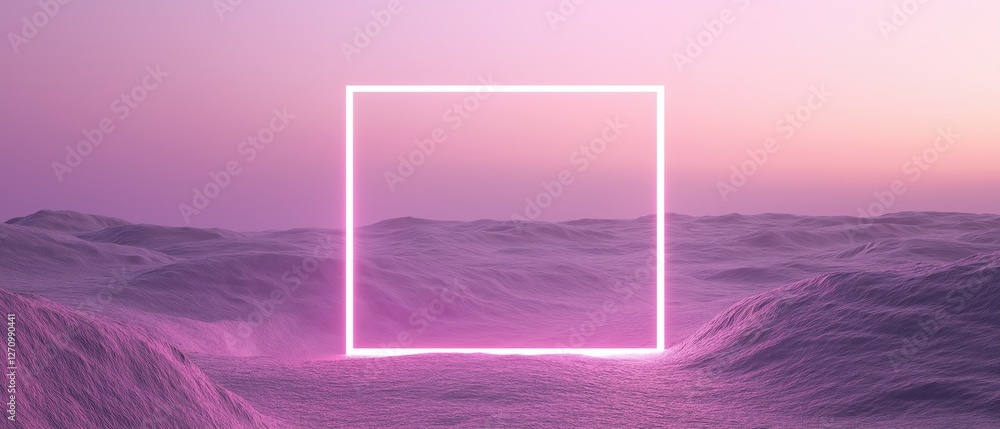 Aufkleber 3d rendering of a desert landscape with a pink and purple gradient background. in the center of the 