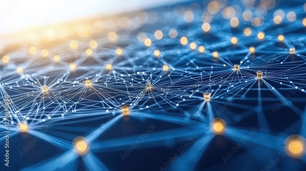 Poster intricate network of connected lines and dots forming a complex digital web