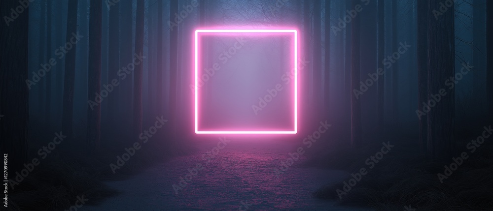 Poster digital illustration of a dark and eerie forest with tall trees on either side. the trees are tall a