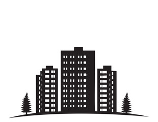 Black building logo simple vector. High house