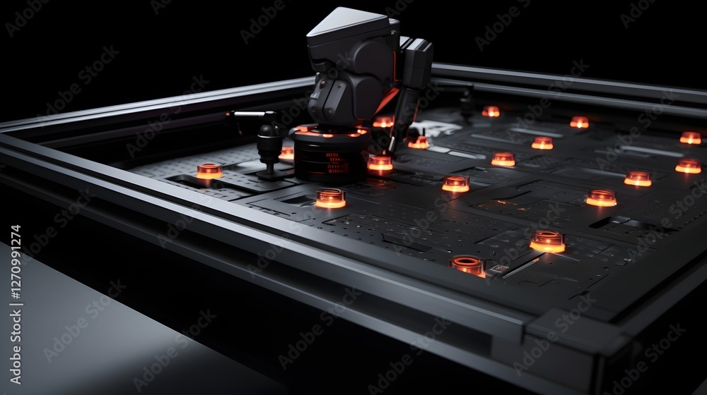 Poster robotic factory system meticulously inspecting high tech carbon fiber components using advanced lase