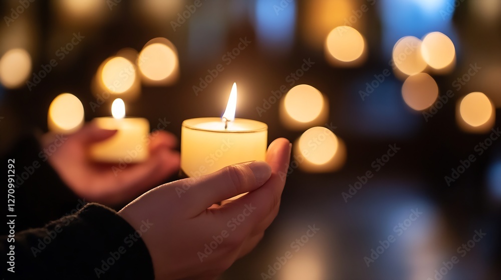 Leinwandbilder hands holding elegant lit candles creating a warm and inviting atmosphere in a dark space : generati