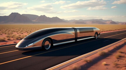 Obraz premium Futuristic Hyperloop Train Prototype Constructed with Ultra Lightweight and High Strength Carbon Fiber Composite Materials for Efficient and Sustainable Transportation