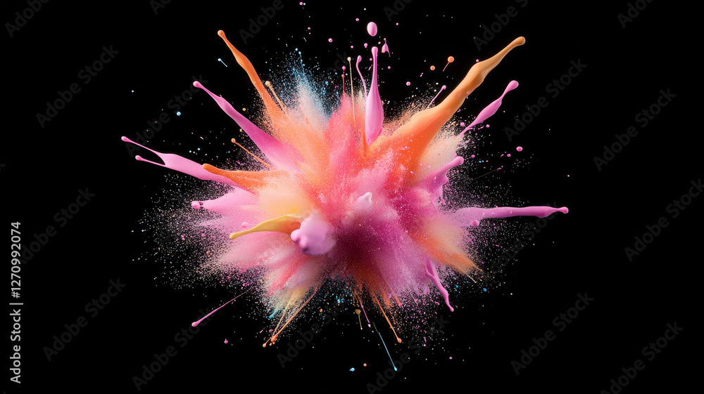 Poster abstract explosion of vibrant paint splashes creating colorful display