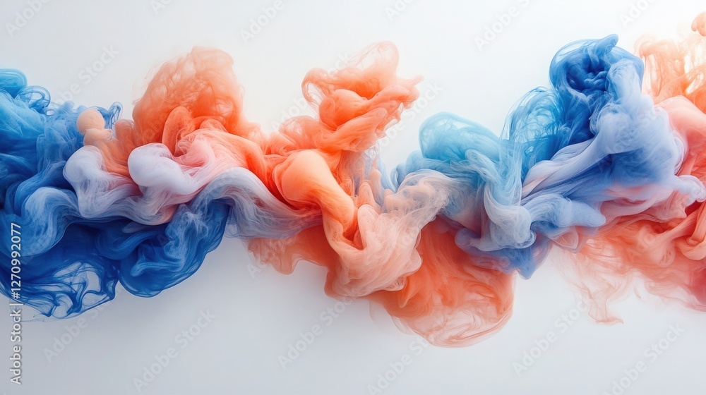 Poster colorful abstract swirls of ink in water creating dynamic patterns