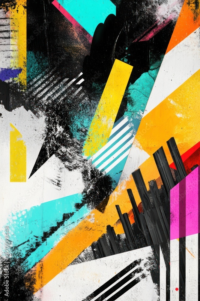 Aufkleber abstract composition featuring vibrant geometric shapes and dynamic colors on a textured background