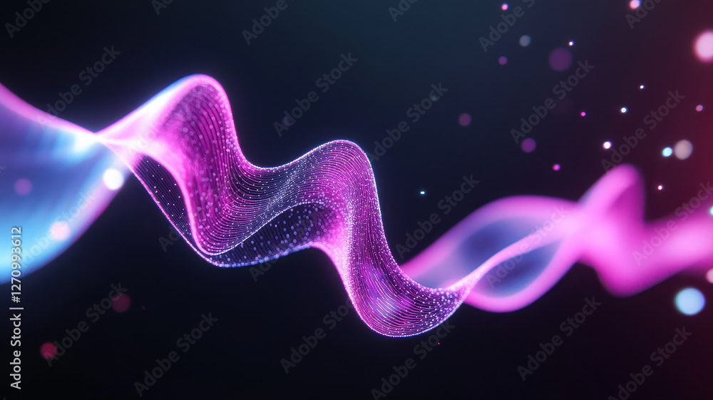 Poster colorful digital waveform oscillation on black background, creating mesmerizing visual effect
