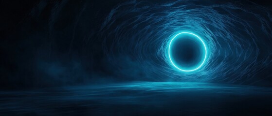 Digital illustration of a dark tunnel with a bright blue circle in the center.