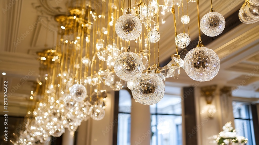 Poster elegant chandelier with sparkling crystal ornaments in a luxurious venue : generative ai
