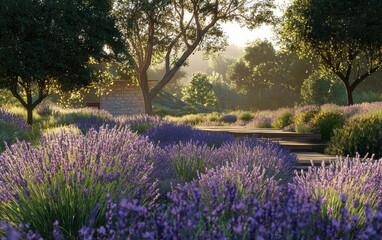 Fototapeta premium 14. Natural outdoor lighting A field of lavender swaying in the warm breeze