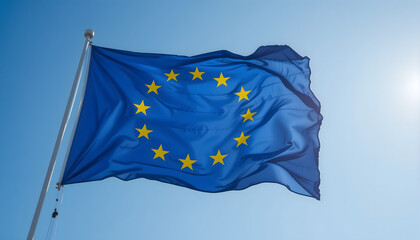 European Union Flag Waving in the Wind &ndash; Symbol of Unity and Strength