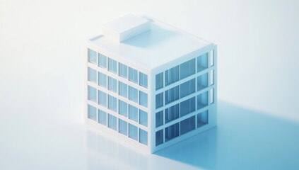 Obraz premium Minimalist 3D rendering of a white building on a light blue background.