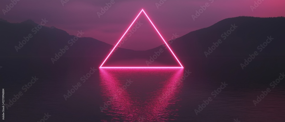 Poster digital illustration of a triangle-shaped object in the middle of a body of water. the triangle is m
