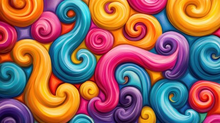 Fototapeta premium A digital illustration showing playful shapes, such as swoops, swirls, and zigzags, in a variety of bright colors, forming a cheerful and engaging pattern.