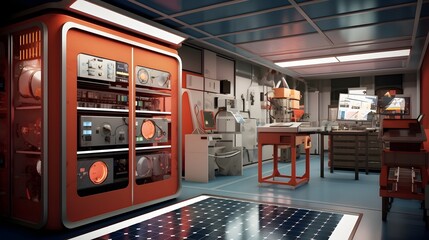 Cutting edge solar energy research laboratory testing and evaluating innovative photovoltaic materials for improved renewable power and efficiency