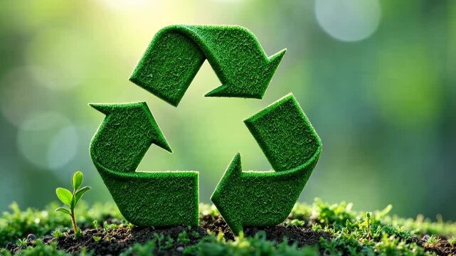 4k frame recycling logo on forest background