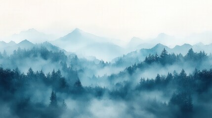 Misty Mountain Landscape with Dense Fog and Serene Atmosphere