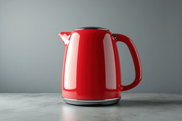 Red electric kettle on a kitchen counter.