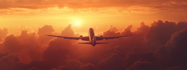Airplane flying above clouds at sunset. (1)