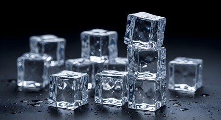 Several small ice cubes stacked together, perfect for quick cooling, adding elegance to any drink.
