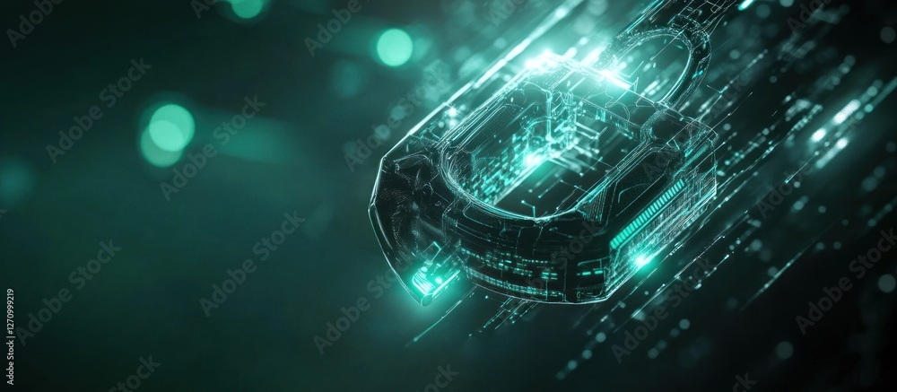 Poster futuristic digital technology concept with glowing lines and circuits.