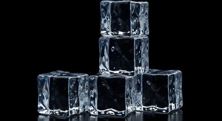 Several small ice cubes stacked together, perfect for quick cooling, adding elegance to any drink.