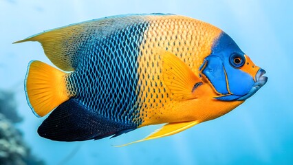 A mesmerizing shot of a Blueface Angelfish, its electric blue face and golden body blending beautifully.