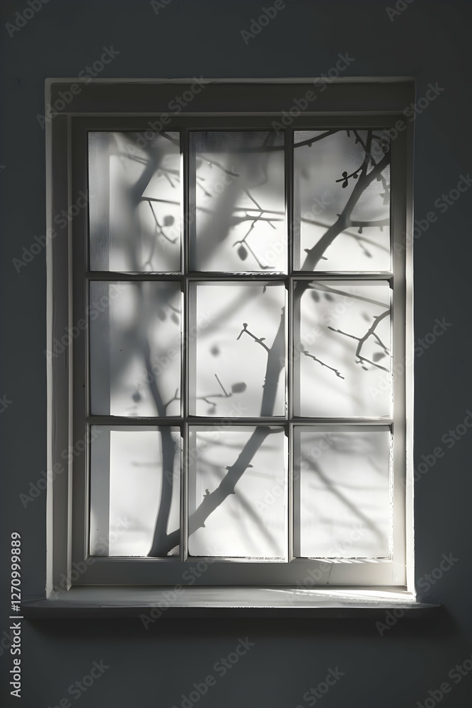 Poster silhouette of tree branches cast on a window, creating a serene atmosphere indoors